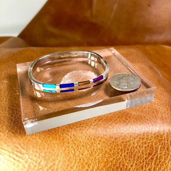 MCM HINGED CUFF STERLING SILVER TAXCO WOMENS TURQUOISE TIGERS EYE LAPIS SUGILITE - Picture 7 of 12